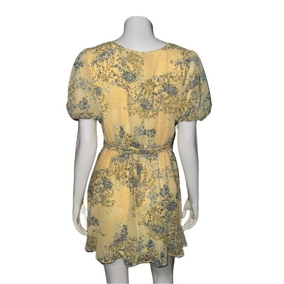 Speechless Juniors Yellow & Blue Floral-Print Puff-Sleeve Dress Large NWT - Picture 5 of 11